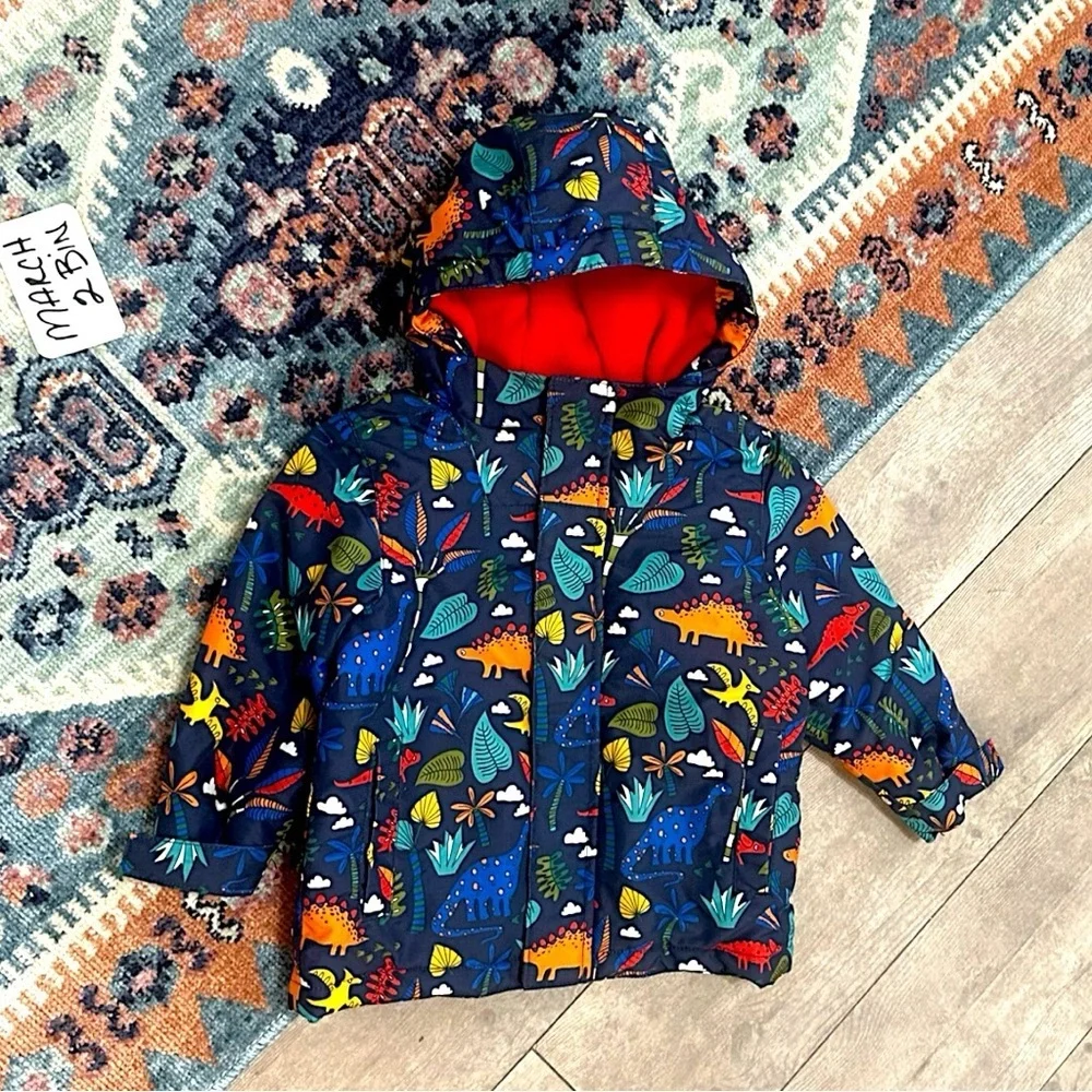 The Children's Place Toddler Boys Dinosaur Winter Coat 2T Zip Hood Puff Colorful